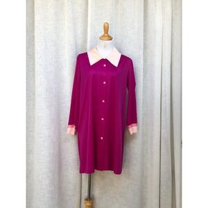 Vanity Fair fuchsia magenta and pink  button down sleep gown robe loungewear